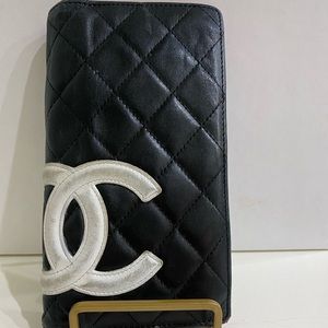 Chanel Cambon long wallet white black